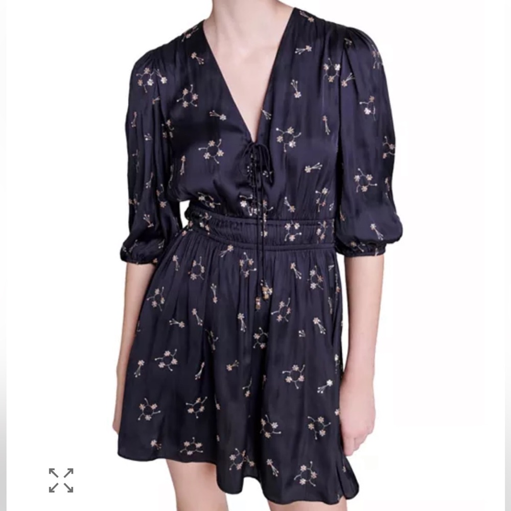 MAJE - NWT Rosolite Floral Embroidered Mini Dress Black Size 8 Medium/Large